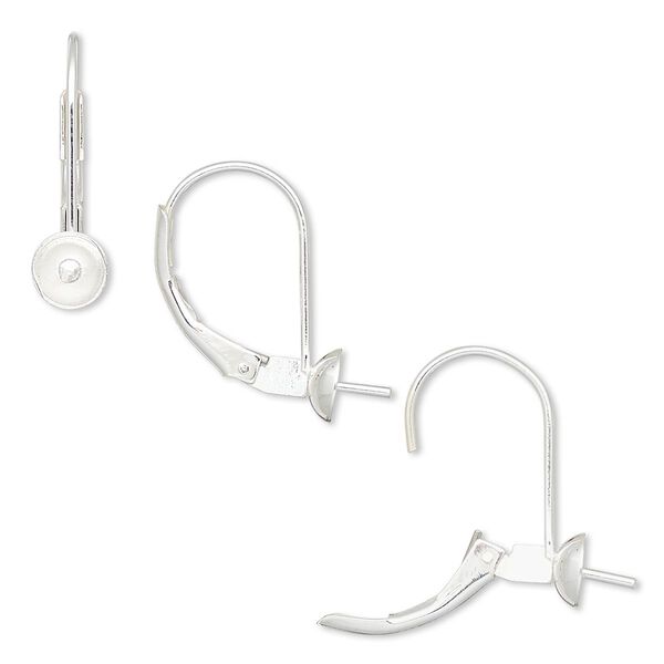 Ear wire, sterling silver-filled, 17mm leverback with 5mm peg and 5mm cup, fits 5-7mm bead. Sold per pkg of 5 pairs. image number 0