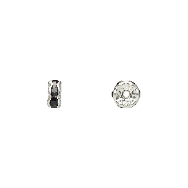 Bead, glass rhinestone and silver-plated brass, black, 5x2mm rondelle. Sold per pkg of 10. image number 0