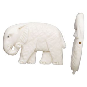 Focal, bone (bleached), 44 x 29mm hand-carved half-drilled single-sided elephant, Mohs hardness 2-1/2. Sold individually.