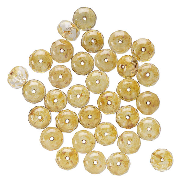 Bead, Czech glass, transparent light amber, 9x6mm faceted rondelle. Sold per pkg of 33. image number 0