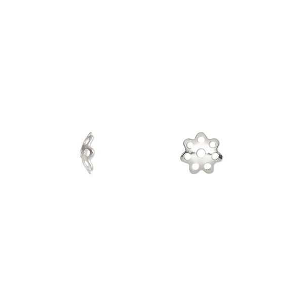 Bead cap, silver-finished brass, 6x1.5mm flower, fits 6-8mm bead. Sold per pkg of 100. image number 0