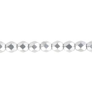 Bead, Czech fire-polished glass, opaque satin silver, 6mm faceted round. Sold per pkg of 1,200 (1 mass).
