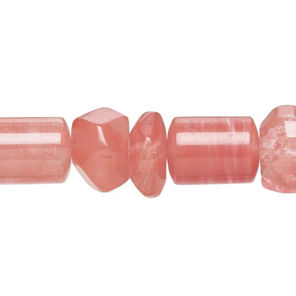 Bead, cherry "quartz" glass, 14x10mm round tube and 12x8mm-13x8mm faceted rondelle with 0.6-0.8mm hole. Sold per 15-1/2" to 16" strand. image number 0