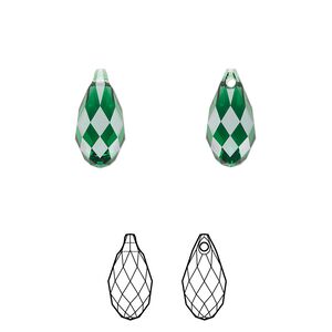 Briolette 24pk majestic green, Crystal Passions® 13x6.5mm pendant drop 6010