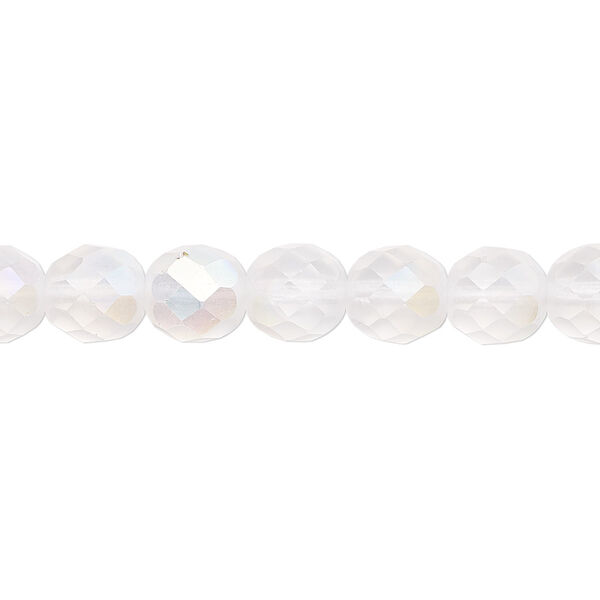 Bead, Czech fire-polished glass, matte opal AB, 8mm faceted round. Sold per pkg of 600 (1/2 mass). image number 0