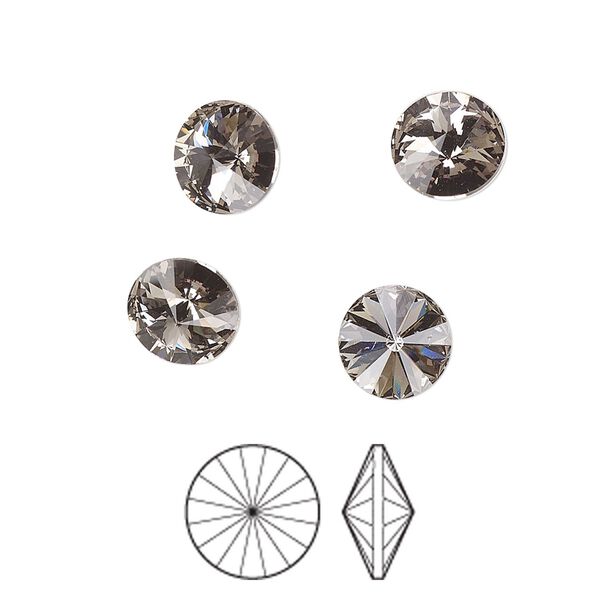 Chaton 144pk black diamond foil back, Preciosa MAXIMA Czech crystal rhinestone 8.16-8.41mm rivoli SS39 image number 0