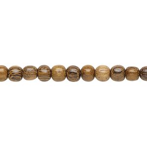 Bead, wood (waxed), 4-5mm hand-cut round. Sold per pkg of (2) 15-1/2" to 16" strands.