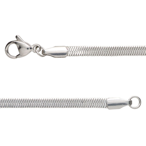 Chain, stainless steel, 3mm herringbone, 24 inches with lobster claw clasp. Sold individually. image number 0