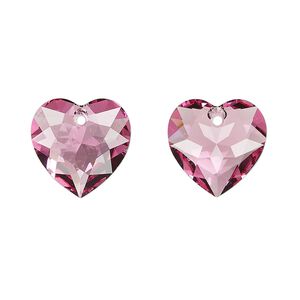 Drop 24pk rose, Swarovski® 14.5mm pendant heart cut 6432