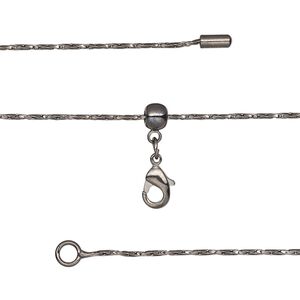 Chain 1pkg1 Boston link, 0.9mm twisted / lobster claw clasp, black-finished brass adjustable 16-23.5 inch