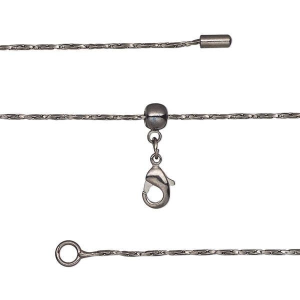 Chain, silicone and black-finished brass, 0.9mm twisted Boston link, adjustable from 16 to 23-1/2 inches with lobster claw clasp and adjustable slider bead. Sold individually. image number 0