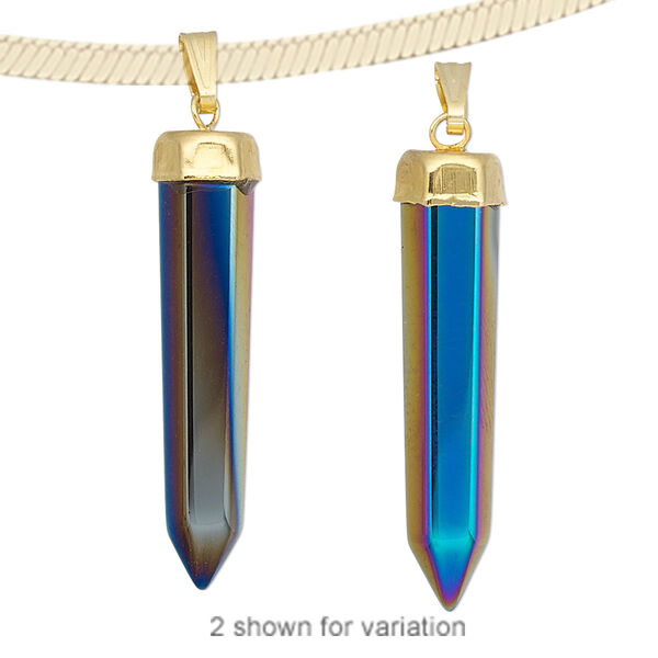 Hemalyke™ / brass 1pkg1, electroplated gold-finished point pendant 30x7mm-33x7mm image number 0