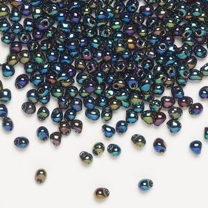 Seed bead, Miyuki, glass, pkg/250g, 3.3x2.8mm mini fringe, opaque metallic iris variegated blue (DP-455).