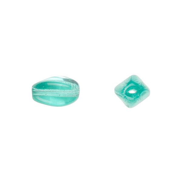 Bead, Czech pressed glass, light aqua, 12.5x8.5mm twisted oval. Sold per 15-1/2" to 16" strand, approximately 30 beads. image number 0