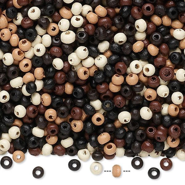 Bead mix, wood, mixed neutrals, 2x2mm rondelle. Sold per 400-gram pkg, approximately 80,000 beads. image number 0