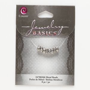 Bead, silver-finished "pewter" (zinc-based alloy) and glass, clear, 7x3mm rondelle. Sold per pkg of 8.