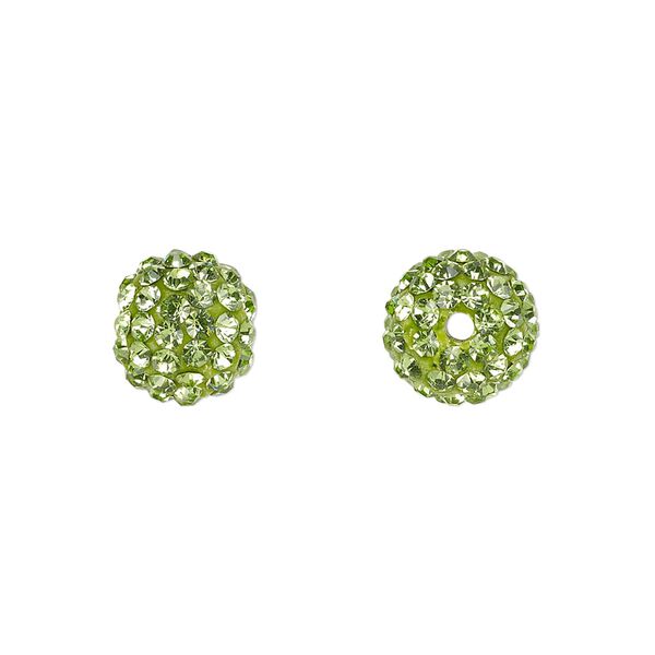 Bead, glass rhinestone / epoxy / resin, green, 10mm round. Sold individually. image number 0