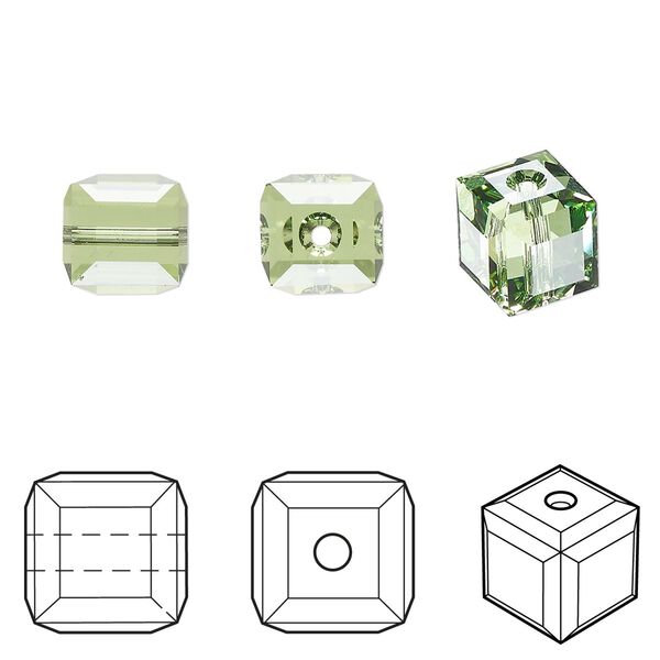 Bead 48pk peridot, Crystal Passions® 8mm cube 5601 image number 0
