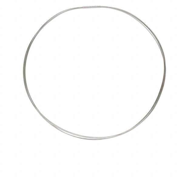 Necklace, plastic coated stainless steel, silver, 5-strand choker-style, 18-inches. Sold individually. image number 0