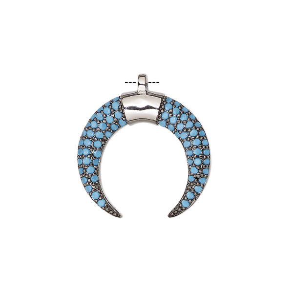 Drop, cubic zirconia and silver-finished brass, turquoise blue, 20x19mm single-sided naja. Sold individually. image number 0
