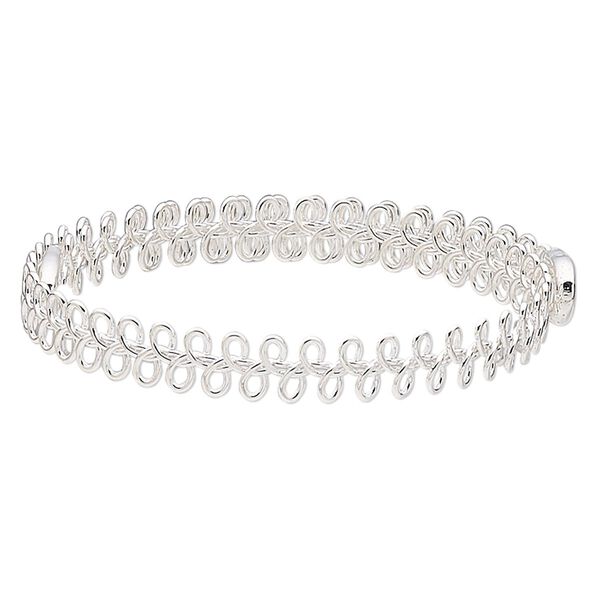 Bracelet component, silver-finished carbon steel memory wire, 8mm wide with 120 loops, adjustable from 8 to 9 inches. Sold individually. image number 0