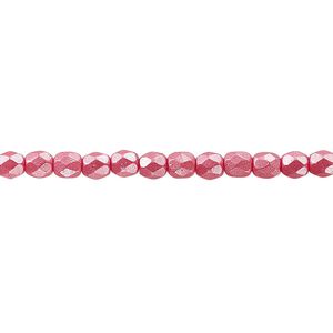 Bead, Czech fire-polished dipped décor glass, pearlescent dusty rose, 4mm faceted round. Sold per pkg of 1,200 (1 mass).