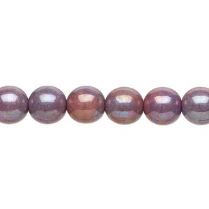 Bead, Czech glass druk, opaque light rosaline nebula, 8mm round. Sold per 15-1/2" to 16" strand.