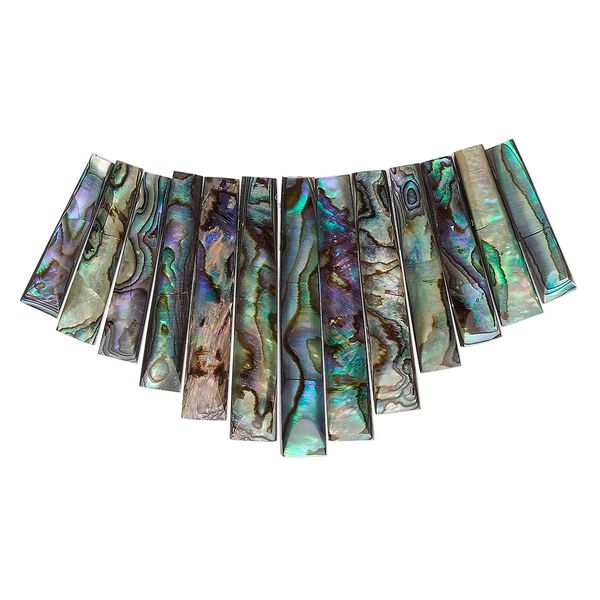 Bead, paua shell and resin (assembled), 26x6mm-43x7mm graduated hand-cut fan, Mohs hardness 3-1/2. Sold per 13-piece set. image number 0