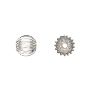 Bead, silver-plated brass, 9.5mm corrugated round. Sold per pkg of 10.