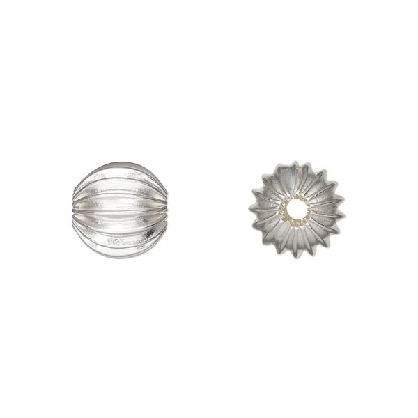 Bead, silver-plated brass, 9.5mm corrugated round. Sold per pkg of 10. image number 0