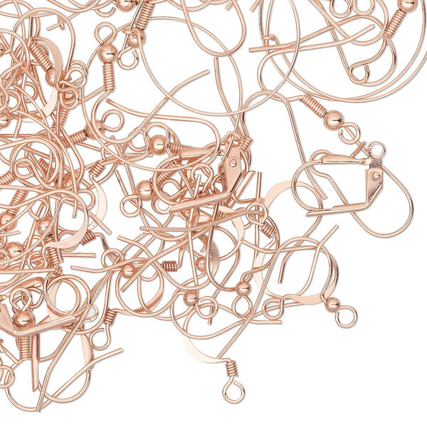 Ear wire mix, copper-plated brass and steel, 14-24.5mm mixed style, 22-24 gauge. Sold per pkg of 50 pairs. image number 0