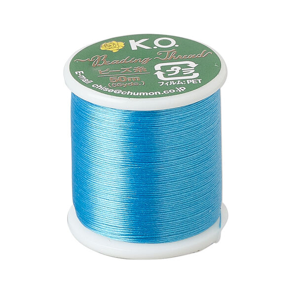 Thread, K.O., waxed nylon, turquoise blue, 0.15mm diameter, 4-pound test. Sold per 55 yard spool. image number 0