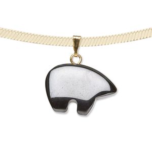 Hemalyke™ / brass 1pkg4, gold-finished / silver-finished Zuni-style bear pendant 14x19mm