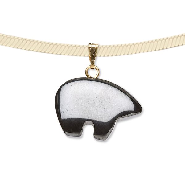 Hemalyke™ / brass 1pkg4, gold-finished / silver-finished Zuni-style bear pendant 14x19mm image number 0