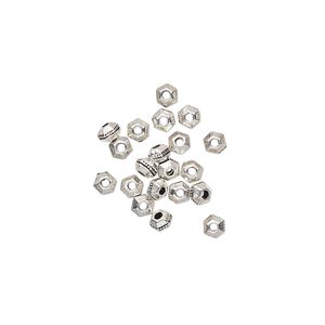 Bead, TierraCast®, antique silver-plated pewter (tin-based alloy), 3x2mm faceted hexagon rondelle with beaded center. Sold per pkg of 50.
