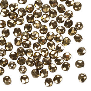 Bead 1pkg1200 Czech fire-polished glass, light bronze, 4mm faceted round. 1 mass.