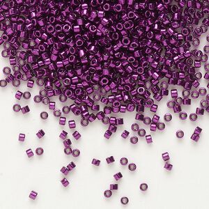 Seed bead, Delica®, glass, pkg/250g, #11 round, opaque nickel-plated dyed color dark magenta (DB-0463).