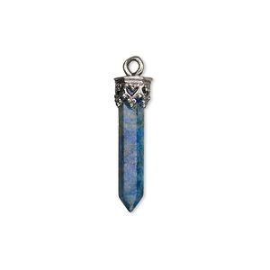 Lapis lazuli / sterling silver 1pkg1, hand-cut point drop natural 20x3mm-26x4mm