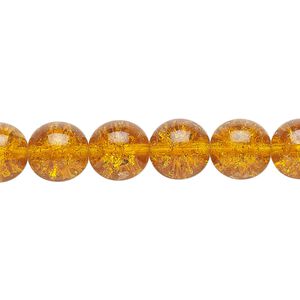 Bead, Czech crackle glass druk, translucent honey, 10mm round. Sold per 15-1/2" to 16" strand.