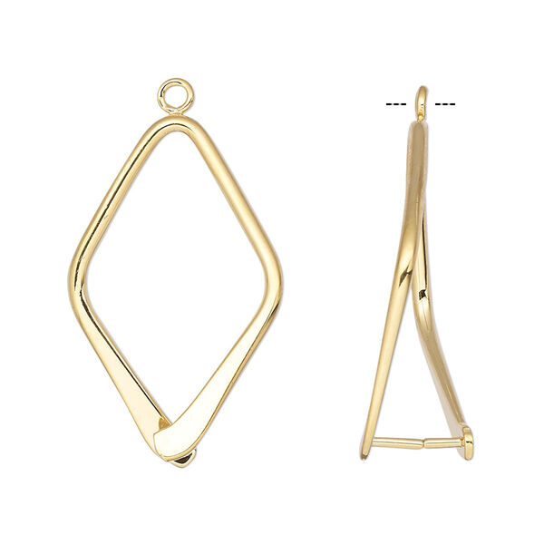 Bail, ice-pick, gold plate brass, 29x18mm double-sided diamond, 25mm grip length. Sold per pkg of 2. image number 0