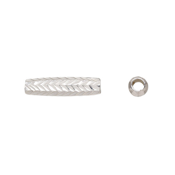 Bead, sterling silver, 19x5mm diamond-cut tube. Sold individually. image number 0