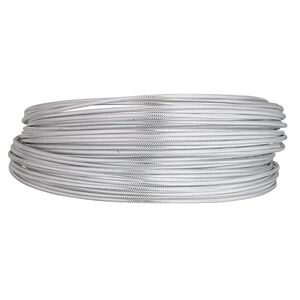 Wire, anodized aluminum, silver, textured round with crosshatch pattern, 12 gauge. Sold per pkg of 45 feet.