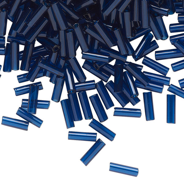 Bead, Preciosa Ornela Czech glass, bugle bead, pkg/500g, 1/4 inch, transparent dark aquamarine, (60100). image number 0