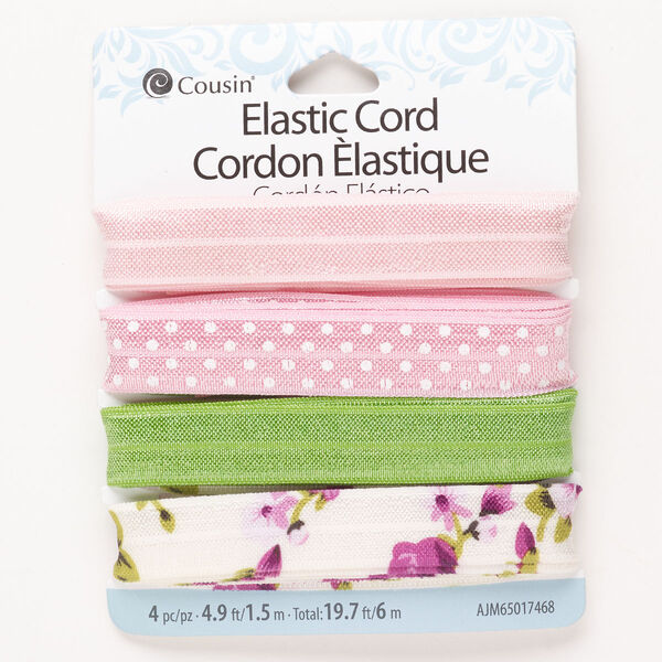 Cord assortment, elastic, pkg/(4) 1.5m, mixed colors, 15-16.5mm flat. image number 0