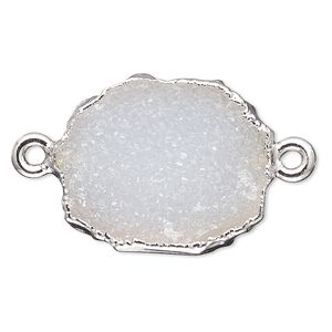 Druzy agate / sterling silver 1pkg2, electrocoated freeform rectangle link natural 13x12mm-15x14mm