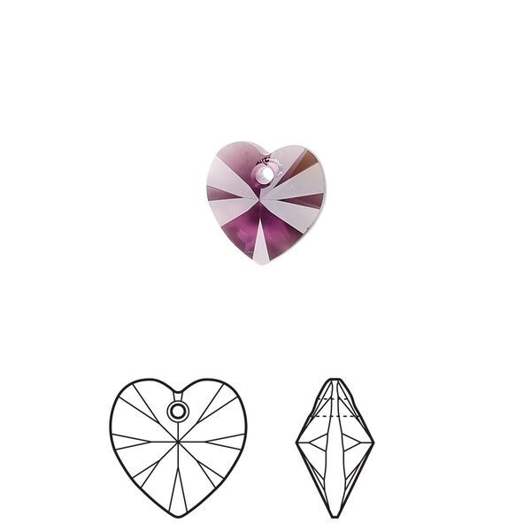 Drop 24pk amethyst, Crystal Passions® 10mm pendant heart 6228 image number 0