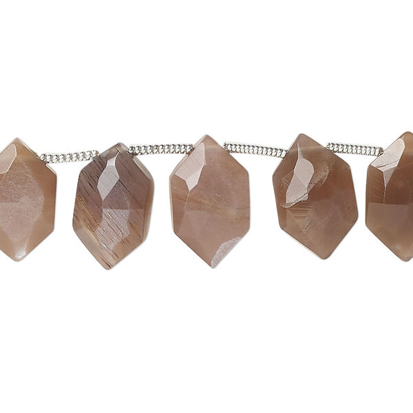 Bead, coffee moonstone (natural), hand-cut 13x7mm side-drilled faceted puffed hexagon, B grade, Mohs hardness 6 to 6-1/2. Sold per pkg of 22. image number 0