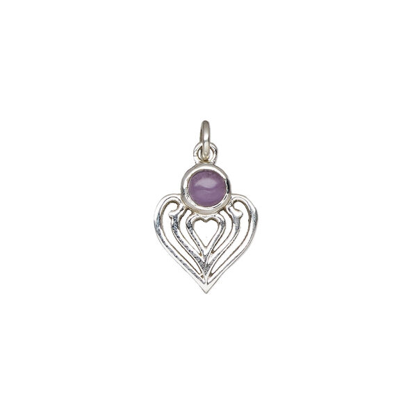 Amethyst / sterling silver 1pkg1, heart drop natural antiqued 14x11mm image number 1
