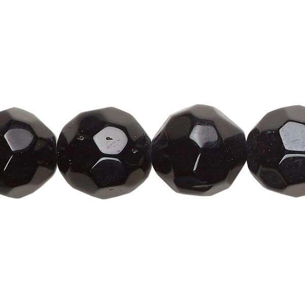 Bead, glass, opaque black, 13-14mm faceted round. Sold per 13-inch strand, approximately 25 beads. image number 0