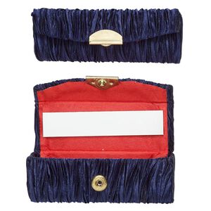Lipstick case, rayon / gold-finished steel / glass, navy blue, 3-1/2x1-1/2-inch. Sold per pkg of 2.